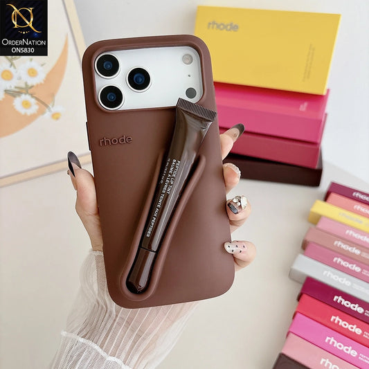 iPhone 17 Pro Max Cover - Brown - Soft Silicon Case with Built-In Lip Balm Holder Simple, Stylish, and Protective Cover