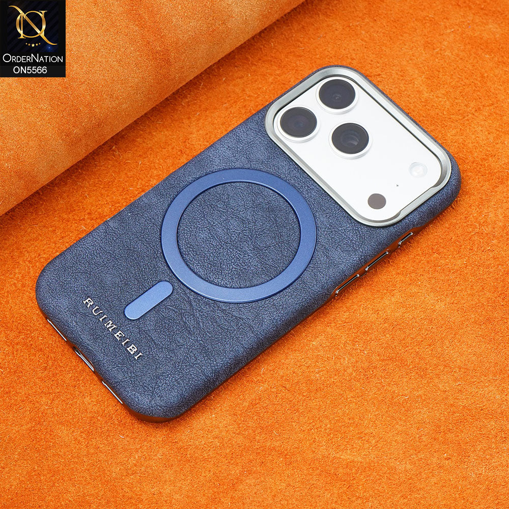 iPhone 17 Pro Max Cover - Blue - New Premium RUIMEIBI High Quality Leather Textured  Case With Magsafe Soft Case