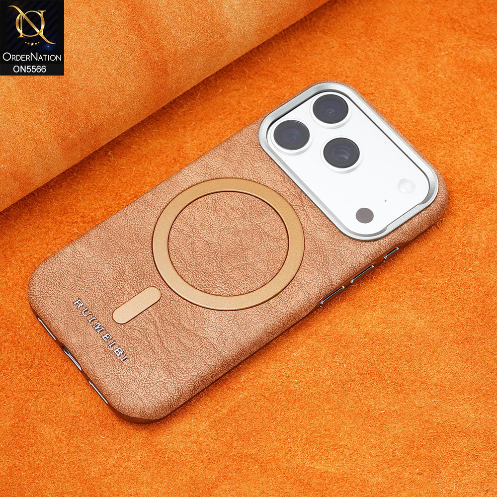 iPhone 17 Pro Max Cover - Brown - New Premium RUIMEIBI High Quality Leather Textured  Case With Magsafe Soft Case