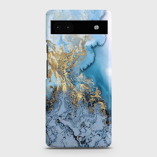 Google Pixel 6a Cover - Trendy Golden & Blue Ocean Marble Printed Hard Case with Life Time Colors Guarantee ( Fast Delivery )