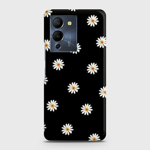 Infinix Note 12 G96 Cover - White Bloom Flowers with Black Background Printed Hard Case with Life Time Colors Guarantee ( Fast Delivery ) (M)