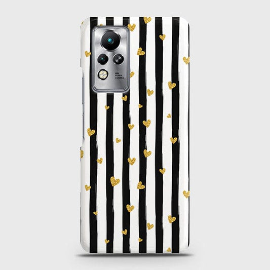Infinix Note 11 Cover - Trendy Black & White Lining With Golden Hearts Printed Hard Case with Life Time Colors Guarantee (Fast Delivery)