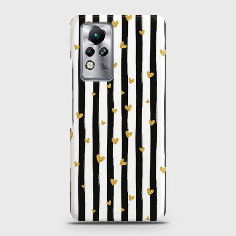 Infinix Note 11 Cover - Trendy Black & White Lining With Golden Hearts Printed Hard Case with Life Time Colors Guarantee (Fast Delivery)