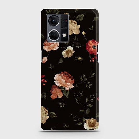 Oppo Reno 7 4G Cover - Matte Finish - Dark Rose Vintage Flowers Printed Hard Case with Life Time Colors Guarantee ( Fast Delivery)