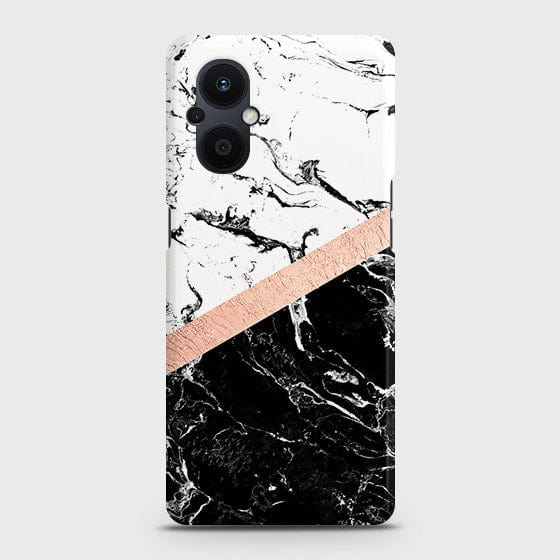 Oppo Reno7 Z 5G Cover - Black & White Marble With Chic RoseGold Strip Case with Life Time Colors Guarantee b-72 ( Fast Delivery )