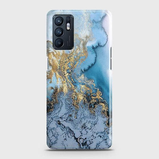 Oppo Reno 6 4G Cover - Trendy Golden & Blue Ocean Marble Printed Hard Case with Life Time Colors Guarantee (Fast Delivery)