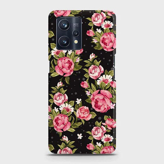 Realme V25 Cover - Matte Finish - Trendy Pink Rose Vintage Flowers Printed Hard Case with Life Time Colors Guarantee
