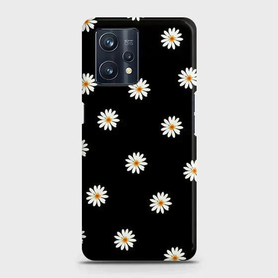 Realme 9 4G Cover - Matte Finish - White Bloom Flowers with Black Background Printed Hard Case with Life Time Colors Guarantee (Fast Delivery)