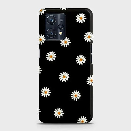 Realme 9 4G Cover - Matte Finish - White Bloom Flowers with Black Background Printed Hard Case with Life Time Colors Guarantee (Fast Delivery)