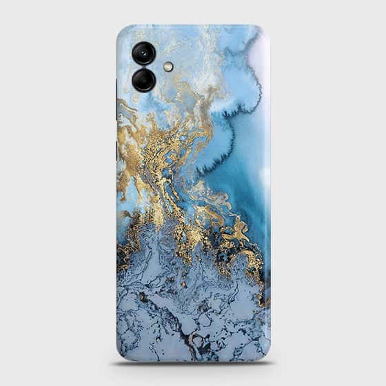 Samsung Galaxy M13 5G Cover - Trendy Golden & Blue Ocean Marble Printed Hard Case with Life Time Colors Guarantee