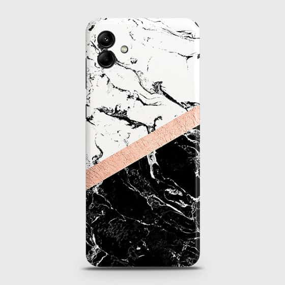 Samsung Galaxy M13 5G Cover - Black & White Marble With Chic RoseGold Strip Case with Life Time Colors Guarantee