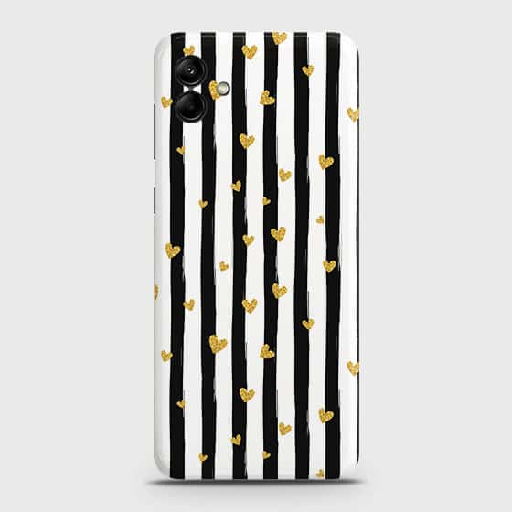Samsung Galaxy M13 5G Cover - Trendy Black & White Lining With Golden Hearts Printed Hard Case with Life Time Colors Guarantee