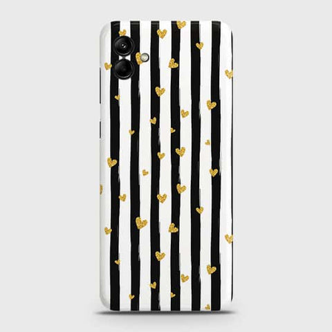 Samsung Galaxy M13 5G Cover - Trendy Black & White Lining With Golden Hearts Printed Hard Case with Life Time Colors Guarantee