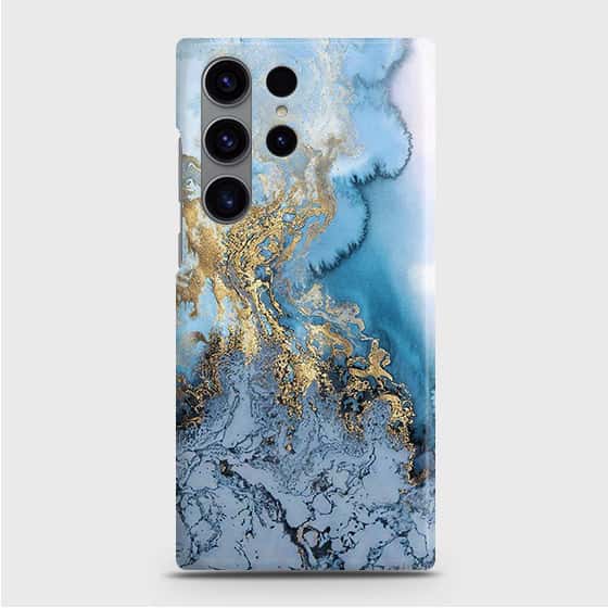 Samsung Galaxy S24 Ultra 5G Cover - Trendy Golden & Blue Ocean Marble Printed Hard Case with Life Time Colors Guarantee
