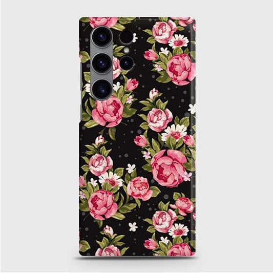Samsung Galaxy S24 Ultra 5G Cover - Trendy Pink Rose Vintage Flowers Printed Hard Case with Life Time Colors Guarantee