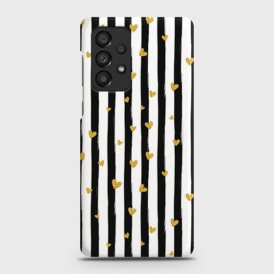 Samsung Galaxy A33 5G Cover - Trendy Black & White Lining With Golden Hearts Printed Hard Case with Life Time Colors Guarantee (Fast Delivery)