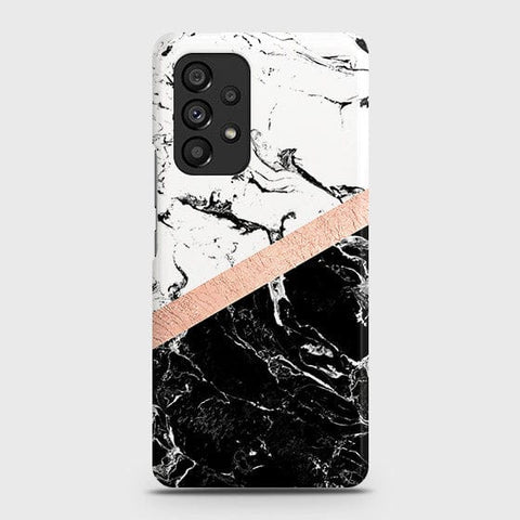 Samsung Galaxy A53 5G Cover - Black & White Marble With Chic RoseGold Strip Case with Life Time Colors Guarantee ( Fast Delivery )
