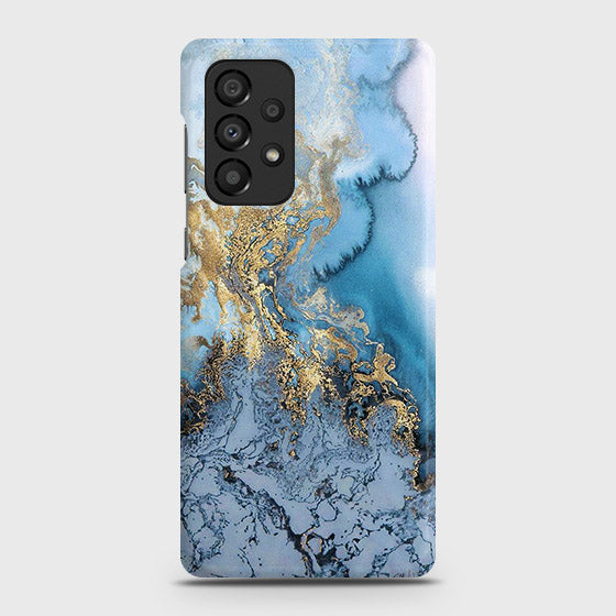 Samsung Galaxy A73 5G Cover - Trendy Golden & Blue Ocean Marble Printed Hard Case with Life Time Colors Guarantee ( Fast Delivery )