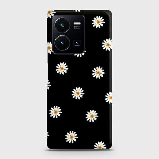 Vivo Y35 4G Cover - White Bloom Flowers with Black Background Printed Hard Case with Life Time Colors Guarantee (Fast Delivery)