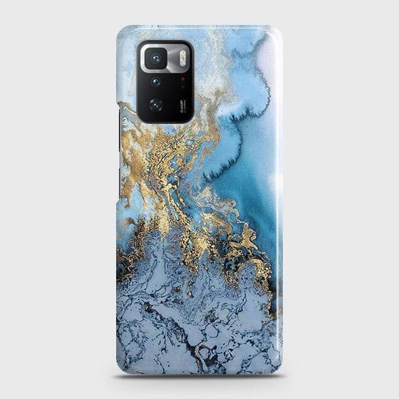 Xiaomi Poco X3 GT Cover - Trendy Golden & Blue Ocean Marble Printed Hard Case with Life Time Colors Guarantee (Fast Delivery)