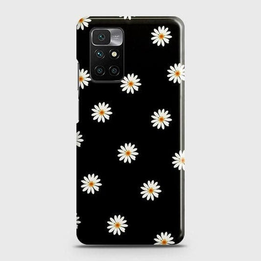Xiaomi Redmi 10 Prime Cover - Matte Finish - White Bloom Flowers with Black Background Printed Hard Case with Life Time Colors Guarantee