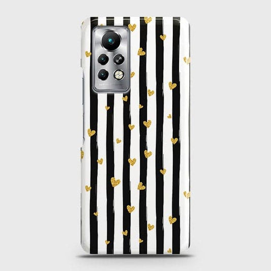 Infinix Note 11 Pro Cover - Trendy Black & White Strips With Golden Hearts Printed Hard Case with Life Time Colors Guarantee (Fast Delivery)