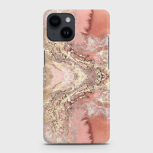 iPhone 14 Plus Cover - Trendy Chic Rose Gold Marble Printed Hard Case with Life Time Colors Guarantee (Fast Delivery)