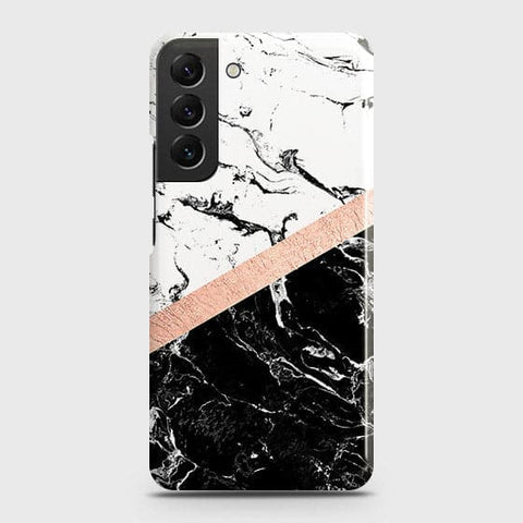 Samsung Galaxy S22 Plus 5G Cover - Black & White Marble With Chic RoseGold Strip Case with Life Time Colors Guarantee (Fast Delivery)