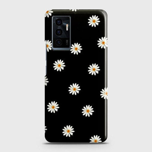 Vivo V23e Cover - Matte Finish - White Bloom Flowers with Black Background Printed Hard Case with Life Time Colors Guarantee (Fast Delivery)