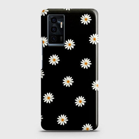 Vivo V23e Cover - Matte Finish - White Bloom Flowers with Black Background Printed Hard Case with Life Time Colors Guarantee (Fast Delivery)