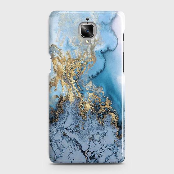 OnePlus 3 Cover - Trendy Golden & Blue Ocean Marble Printed Hard Case with Life Time Colors Guarantee ( Fast Delivery )