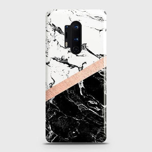 OnePlus 8 Pro Cover - Black & White Marble With Chic RoseGold Strip Case with Life Time Colors Guarantee ( Fast Delivery )