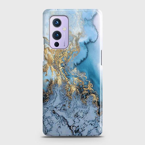 OnePlus 9 Cover - Trendy Golden & Blue Ocean Marble Printed Hard Case with Life Time Colors Guarantee (Fast Delivery)