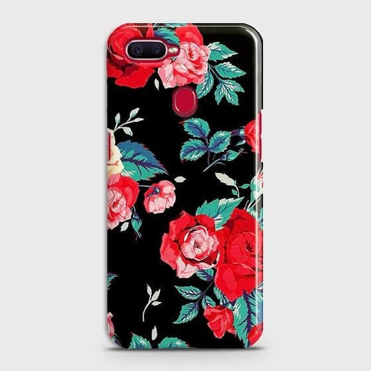 Oppo A7 Cover - Luxury Vintage Red Flowers Printed Hard Case with Life Time Colors Guarantee ( Fast Delivery )