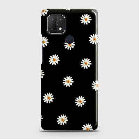 Oppo A15s Cover - Matte Finish - White Bloom Flowers with Black Background Printed Hard Case with Life Time Colors Guarantee (Fast Delivery)