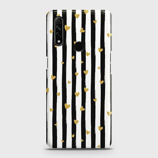 Oppo A31 Cover - Trendy Black & White Lining With Golden Hearts Printed Hard Case with Life Time Colors Guarantee ( Fast Delivery )
