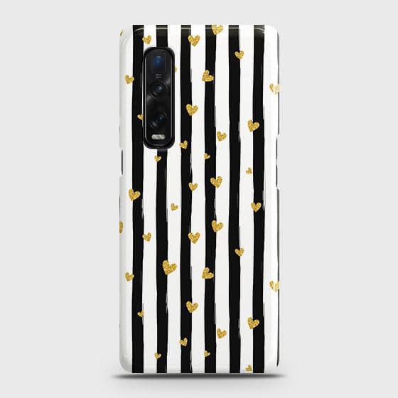 Oppo Find X2 Pro Cover - Trendy Black & White Lining With Golden Hearts Printed Hard Case with Life Time Colors Guarantee ( Fast Delivery )
