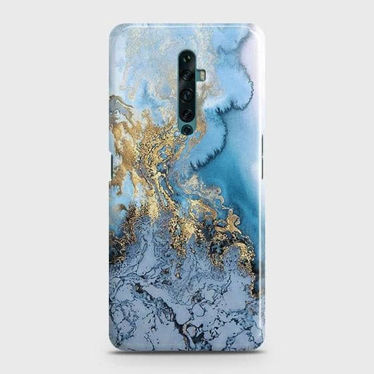 Oppo Reno 2F Cover - Trendy Golden & Blue Ocean Marble Printed Hard Case with Life Time Colors Guarantee ( Fast delivery )