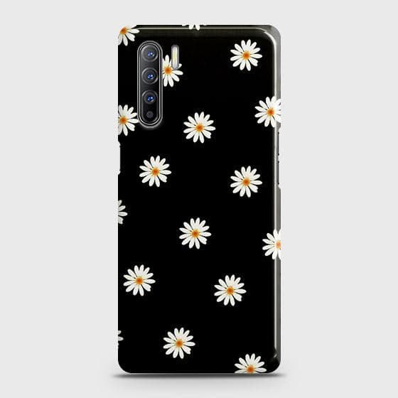Oppo F15 Cover - Matte Finish - White Bloom Flowers with Black Background Printed Hard Case with Life Time Colors Guarantee (Fast Delivery)