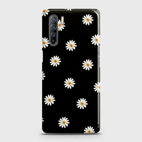 Oppo F15 Cover - Matte Finish - White Bloom Flowers with Black Background Printed Hard Case with Life Time Colors Guarantee (Fast Delivery)