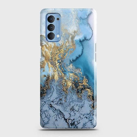 Oppo Reno 4 4G Cover - Trendy Golden & Blue Ocean Marble Printed Hard Case with Life Time Colors Guarantee ( Fast Delivery )