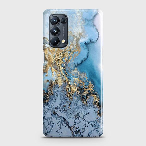 Oppo Reno 5 Pro 5G Cover - Trendy Golden & Blue Ocean Marble Printed Hard Case with Life Time Colors Guarantee B72 (  Fast Delivery )