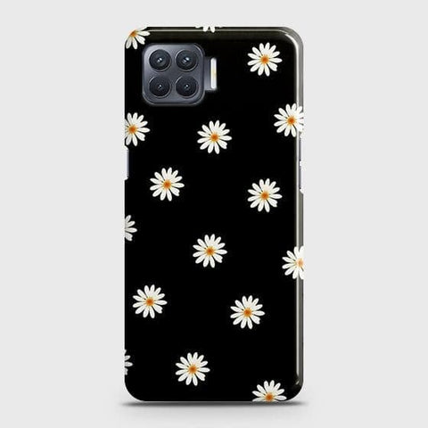 Oppo Reno 4 Lite Cover - Matte Finish - White Bloom Flowers with Black Background Printed Hard Case with Life Time Colors Guarantee ( Fast Delivery )