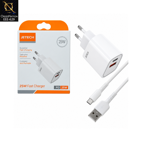 RECRSI FC-18 25W Fast Wall Charger – Dual USB Type-C & USB-A Ports, Universal Mobile Charging Adapter, EU Plug