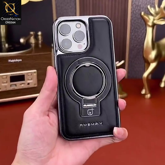 iPhone 16 Pro Max Cover - Black - New Rimbmax High Quality Leather Case With Metal Camera Ring And KickStand