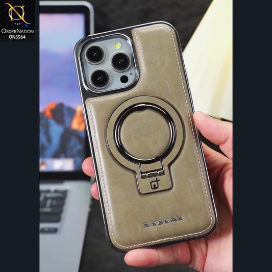 iPhone 16 Pro Max Cover - Gray - New Rimbmax High Quality Leather Case With Metal Camera Ring And KickStand