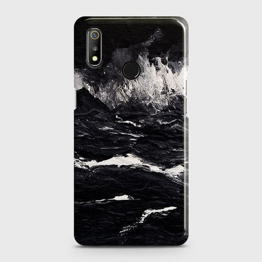 Realme 3 Cover - Black Ocean Marble Trendy Printed Hard Case with Life Time Colors Guarantee ( Fast Delivery )