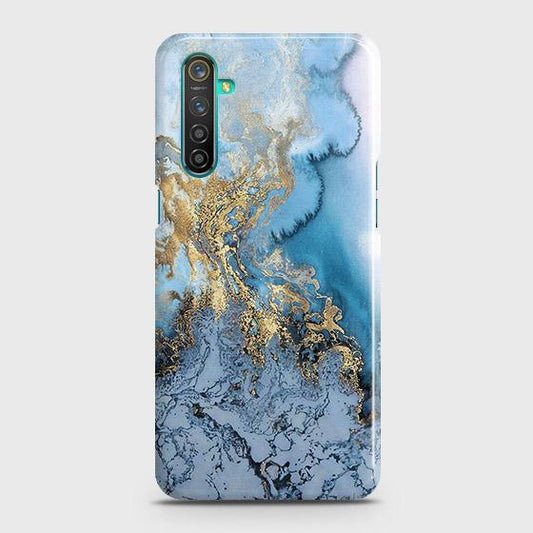 Realme 6s Cover - Trendy Golden & Blue Ocean Marble Printed Hard Case with Life Time Colors Guarantee ( Fast Delivery )