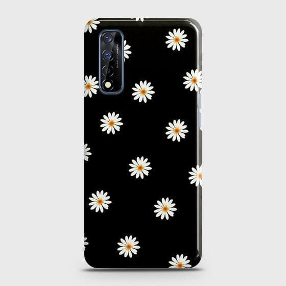 Realme Narzo 30 Cover - Matte Finish - White Bloom Flowers with Black Background Printed Hard Case with Life Time Colors Guarantee b49 ( Fast Delivery )