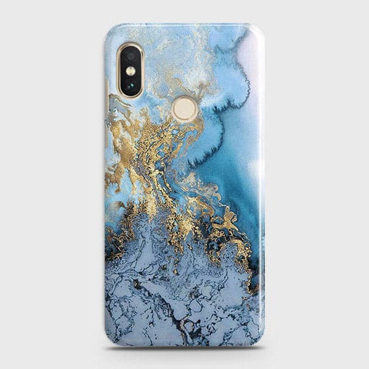 Xiaomi Mi A2 Lite / Redmi 6 Pro - Trendy Golden & Blue Ocean Marble Printed Hard Case with Life Time Colors Guarantee (Fast Delivery)